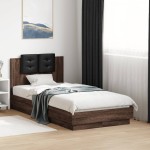 vidaXL Cadru de pat cu tăblie și lumini LED, stejar maro, 90x190 cm vidaXL Cadru de pat cu tăblie și lumini LED, stejar maro, 90x190 cm