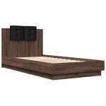 vidaXL Cadru de pat cu tăblie și lumini LED, stejar maro, 90x190 cm vidaXL Cadru de pat cu tăblie și lumini LED, stejar maro, 90x190 cm
