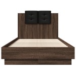vidaXL Cadru de pat cu tăblie și lumini LED, stejar maro, 90x190 cm vidaXL Cadru de pat cu tăblie și lumini LED, stejar maro, 90x190 cm