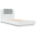 vidaXL Cadru de pat cu tăblie și lumini LED, alb, 75x190 cm