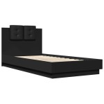vidaXL Cadru de pat cu tăblie și lumini LED, negru, 75x190 cm