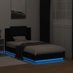 vidaXL Cadru de pat cu tăblie și lumini LED, negru, 75x190 cm
