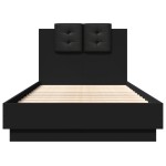 vidaXL Cadru de pat cu tăblie și lumini LED, negru, 75x190 cm