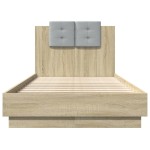 vidaXL Cadru de pat cu tăblie și lumini LED, stejar sonoma, 75x190 cm