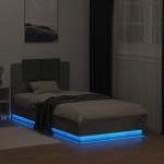 vidaXL Cadru de pat cu tăblie și lumini LED, gri beton, 75x190 cm
