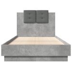 vidaXL Cadru de pat cu tăblie și lumini LED, gri beton, 75x190 cm