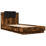 vidaXL Cadru de pat cu tăblie și lumini LED, stejar fumuriu, 75x190 cm