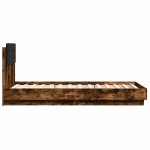 vidaXL Cadru de pat cu tăblie și lumini LED, stejar fumuriu, 75x190 cm