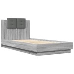 vidaXL Cadru de pat cu tăblie și lumini LED, gri sonoma, 75x190 cm
