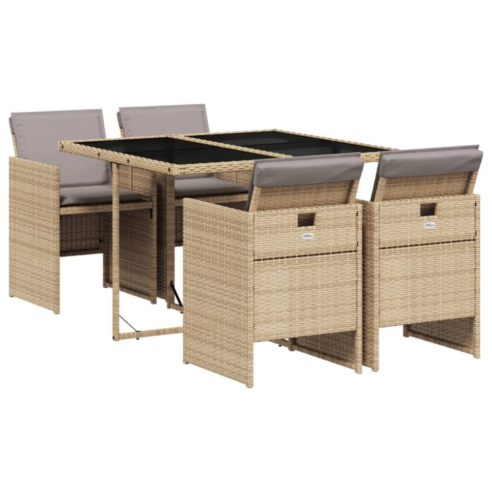 vidaXL Set mobilier pentru grădină, 5 piese, cu perne, bej, poliratan