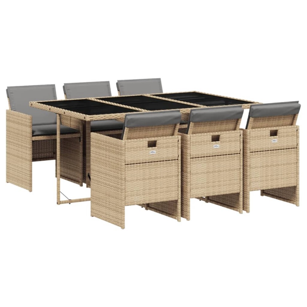 vidaXL Set mobilier pentru grădină, 7 piese, cu perne, bej, poliratan