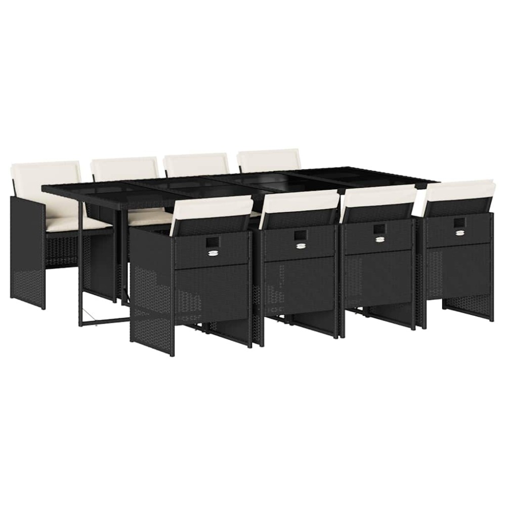 vidaXL Set mobilier de grădină cu perne, 9 piese, negru, poliratan