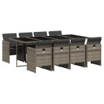 vidaXL Set mobilier grădină cu perne, 9 piese, gri, poliratan
