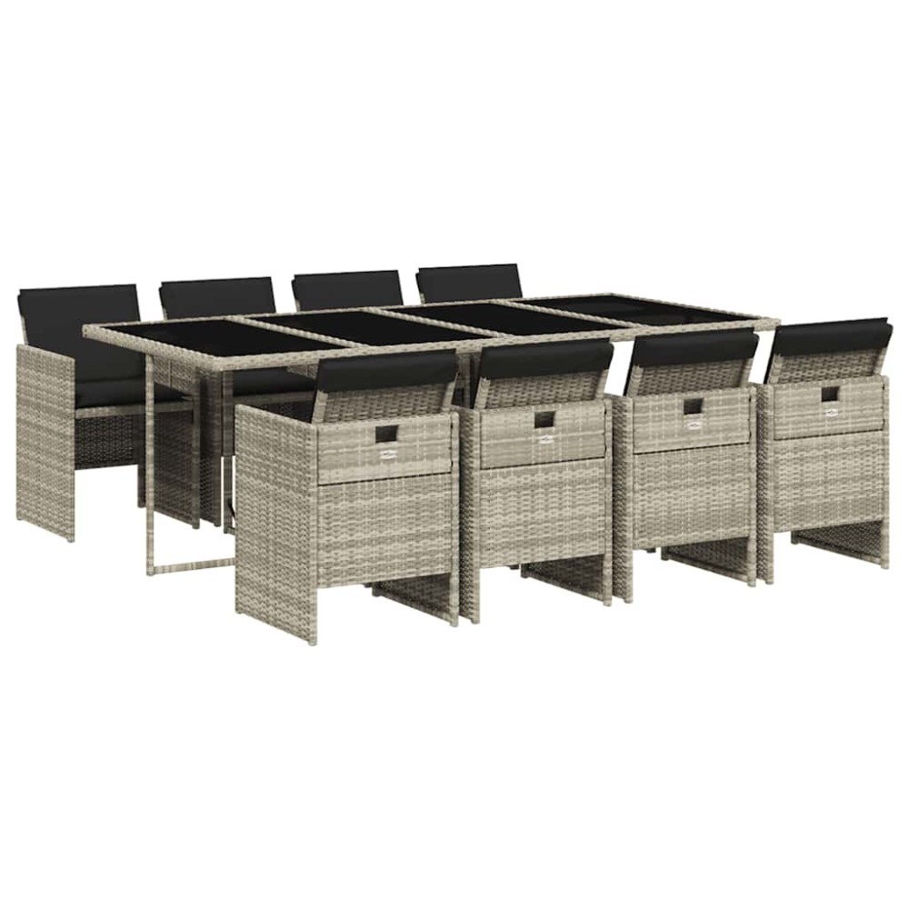 vidaXL Set mobilier grădină cu perne, 9 piese, gri deschis, poliratan