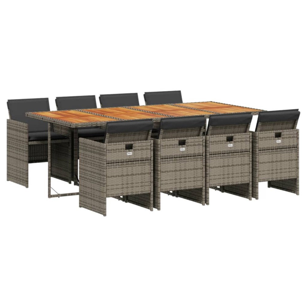 vidaXL Set mobilier grădină cu perne, 9 piese, gri, poliratan