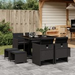 vidaXL Set mobilier de grădină cu perne, 9 piese, negru, poliratan vidaXL Set mobilier de grădină cu perne, 9 piese, negru, poliratan