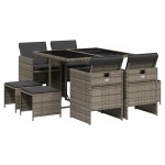 vidaXL Set mobilier grădină cu perne, 9 piese, gri, poliratan