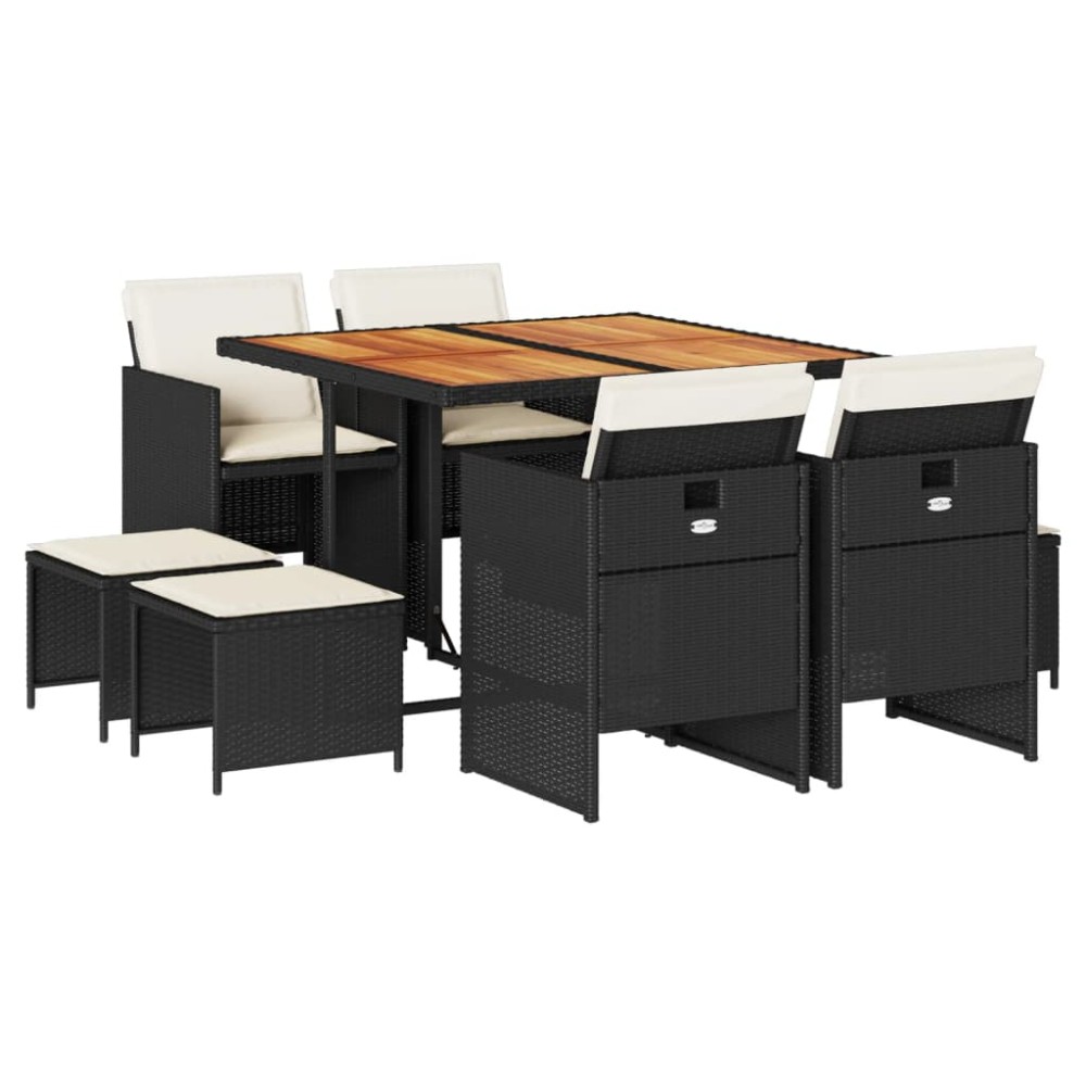 vidaXL Set mobilier de grădină cu perne, 9 piese, negru, poliratan