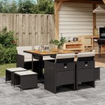 vidaXL Set mobilier de grădină cu perne, 9 piese, negru, poliratan vidaXL Set mobilier de grădină cu perne, 9 piese, negru, poliratan