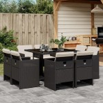 vidaXL Set mobilier de grădină cu perne, 9 piese, negru, poliratan vidaXL Set mobilier de grădină cu perne, 9 piese, negru, poliratan