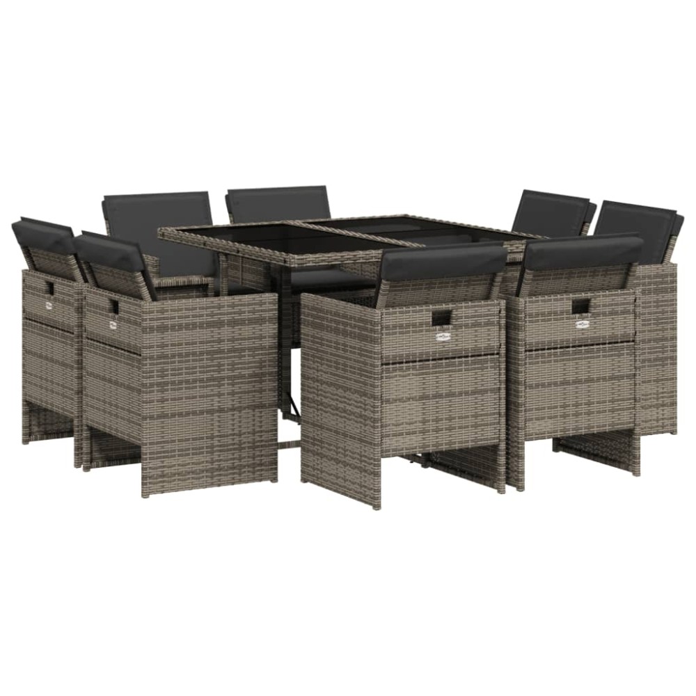 vidaXL Set mobilier grădină cu perne, 9 piese, gri, poliratan