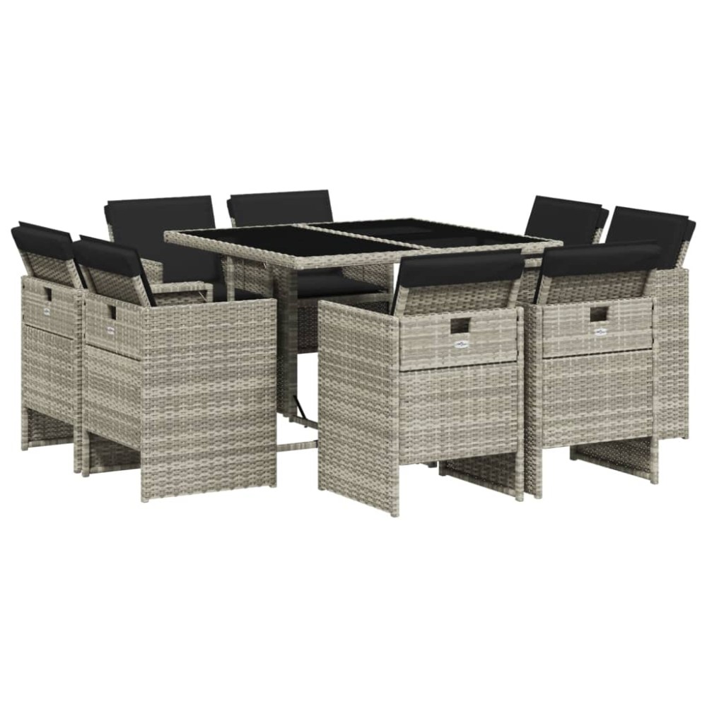 vidaXL Set mobilier grădină cu perne, 9 piese, gri deschis, poliratan