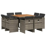vidaXL Set mobilier grădină cu perne, 9 piese, gri, poliratan