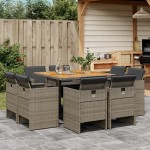 vidaXL Set mobilier grădină cu perne, 9 piese, gri, poliratan
