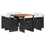 vidaXL Set mobilier de grădină cu perne, 9 piese, negru, poliratan vidaXL Set mobilier de grădină cu perne, 9 piese, negru, poliratan