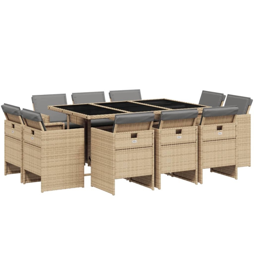 vidaXL Set mobilier grădină cu perne, 11 piese bej combinat poliratan