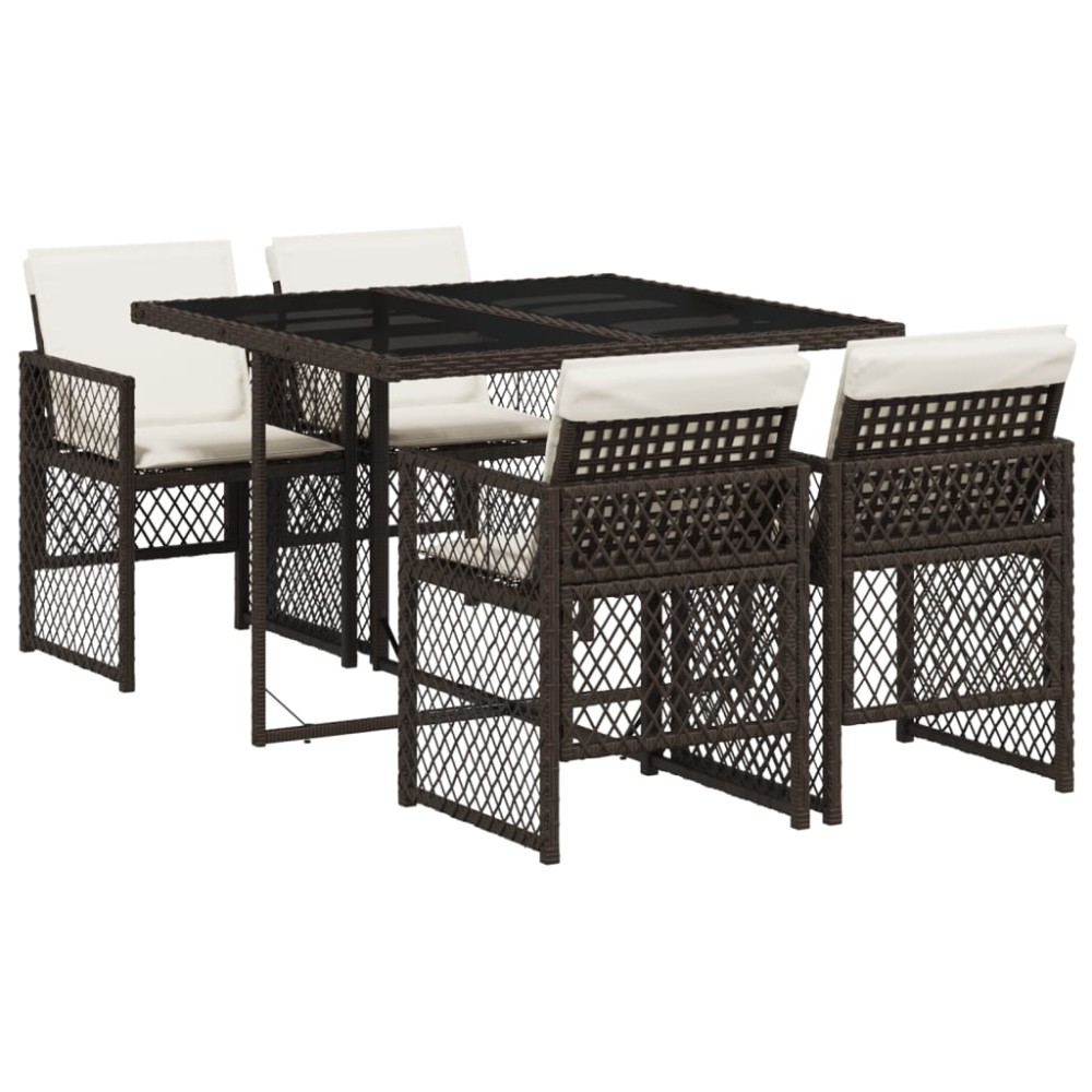 vidaXL Set mobilier de grădină, 5 piese, cu perne, maro, poliratan