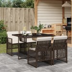 vidaXL Set mobilier de grădină, 5 piese, cu perne, maro, poliratan vidaXL Set mobilier de grădină, 5 piese, cu perne, maro, poliratan
