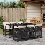 vidaXL Set mobilier de grădină cu perne, 7 piese, negru, poliratan vidaXL Set mobilier de grădină cu perne, 7 piese, negru, poliratan