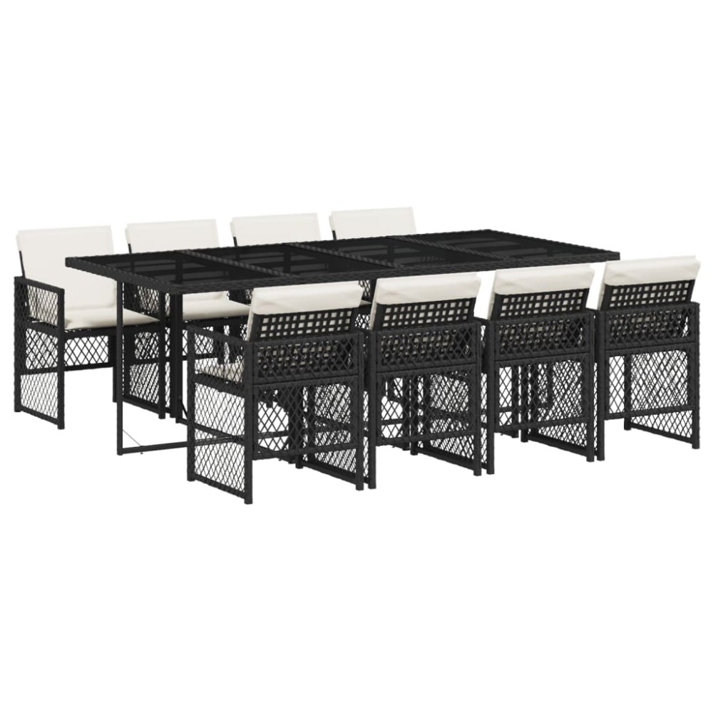 vidaXL Set mobilier de grădină cu perne, 9 piese, negru, poliratan