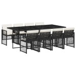 vidaXL Set mobilier de grădină cu perne, 9 piese, negru, poliratan