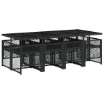 vidaXL Set mobilier de grădină cu perne, 9 piese, negru, poliratan