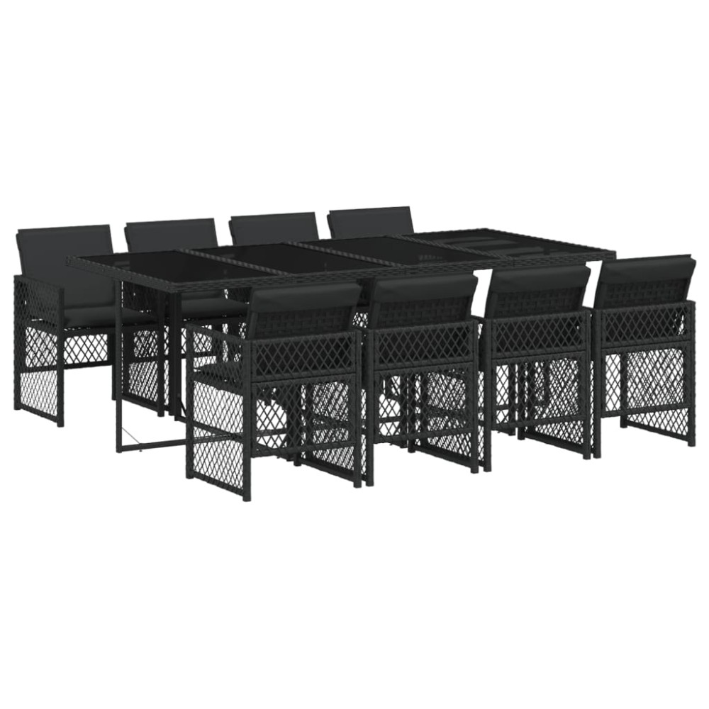 vidaXL Set mobilier de grădină cu perne, 9 piese, negru, poliratan