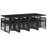 vidaXL Set mobilier de grădină cu perne, 9 piese, negru, poliratan