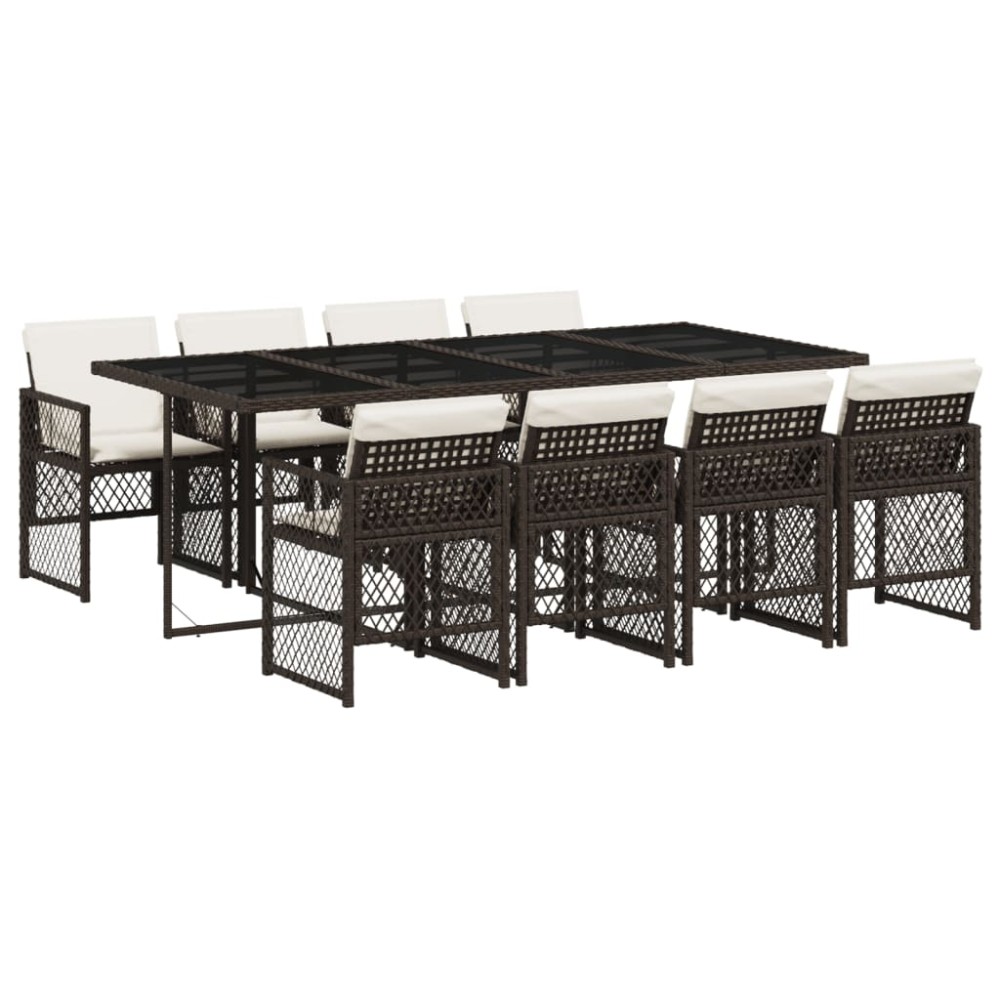 vidaXL Set mobilier de grădină cu perne, 9 piese, maro, poliratan