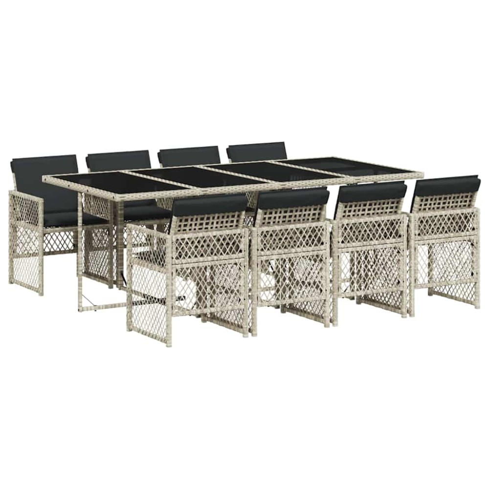 vidaXL Set mobilier grădină cu perne, 9 piese, gri deschis, poliratan