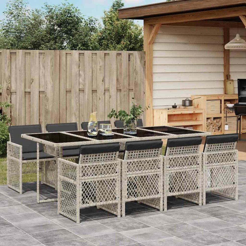 vidaXL Set mobilier grădină cu perne, 9 piese, gri deschis, poliratan
