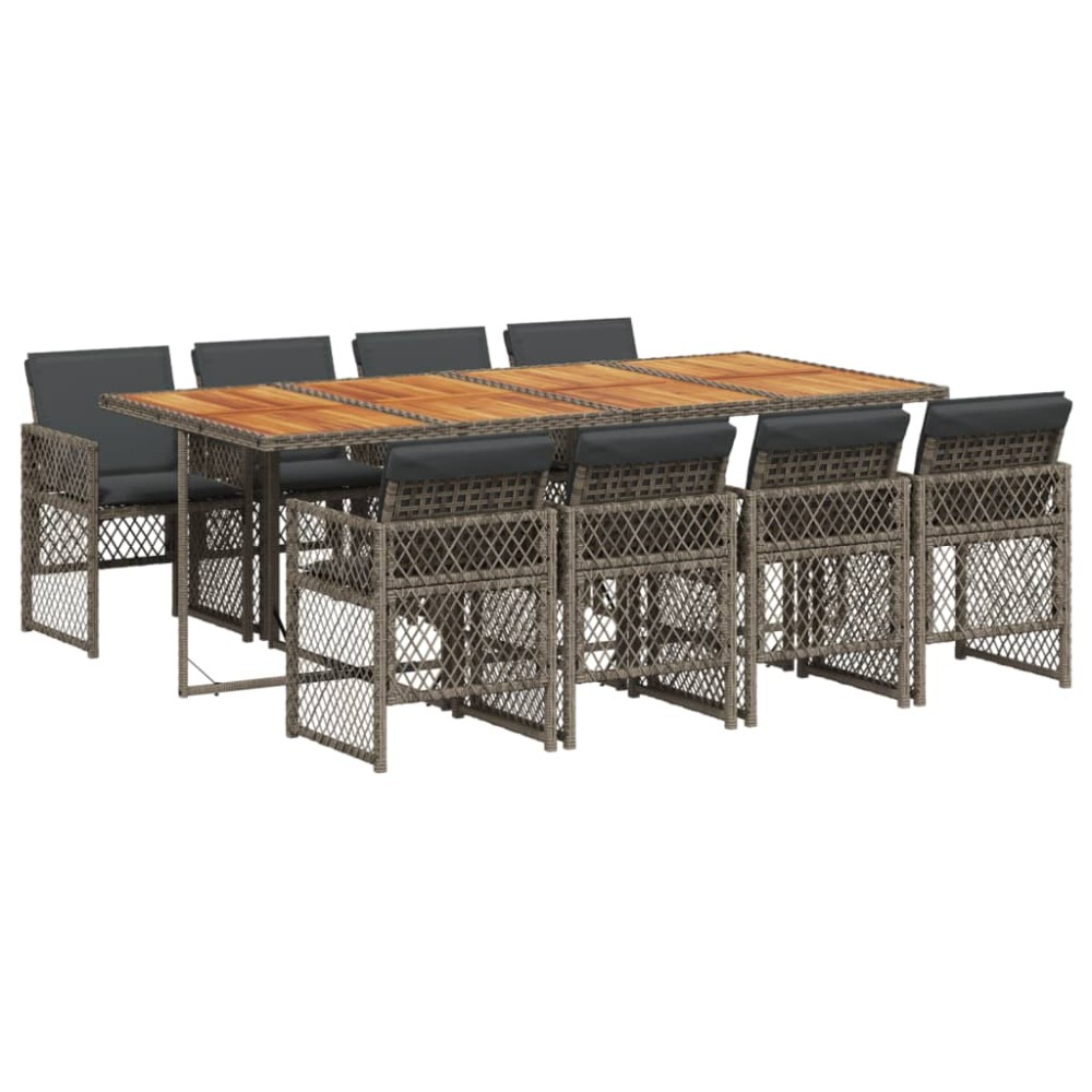 vidaXL Set mobilier grădină cu perne, 9 piese, gri, poliratan
