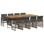 vidaXL Set mobilier grădină cu perne, 9 piese, gri, poliratan
