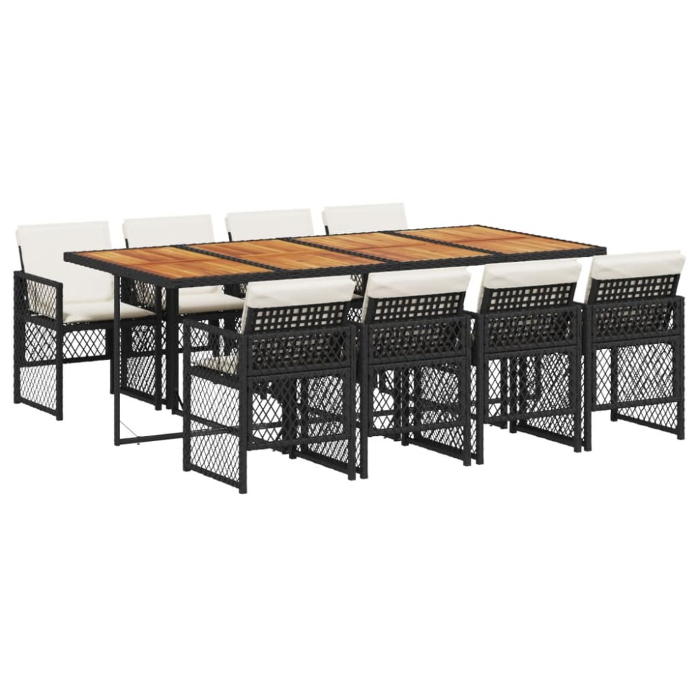 vidaXL Set mobilier de grădină cu perne, 9 piese, negru, poliratan