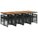 vidaXL Set mobilier de grădină cu perne, 9 piese, negru, poliratan