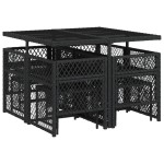 vidaXL Set mobilier de grădină cu perne, 9 piese, negru, poliratan vidaXL Set mobilier de grădină cu perne, 9 piese, negru, poliratan
