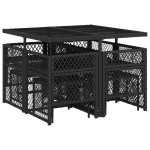 vidaXL Set mobilier de grădină cu perne, 9 piese, negru, poliratan