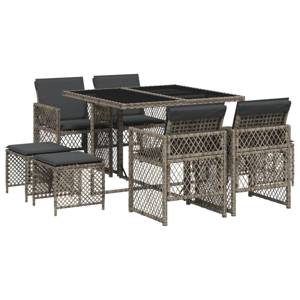 vidaXL Set mobilier grădină cu perne, 9 piese, gri, poliratan
