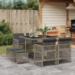 vidaXL Set mobilier grădină cu perne, 9 piese, gri, poliratan