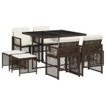 vidaXL Set mobilier de grădină cu perne, 9 piese, maro, poliratan